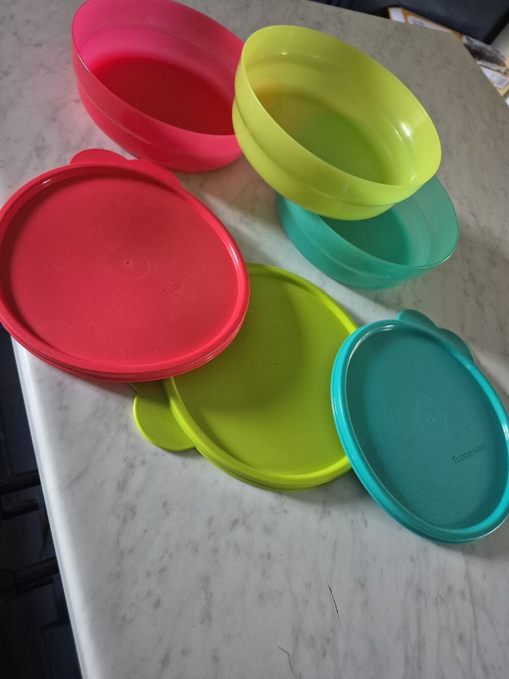 Tupperware Bright Mix Plastic Storage Bowls with Lids - Neon Pink, Lime, Teal